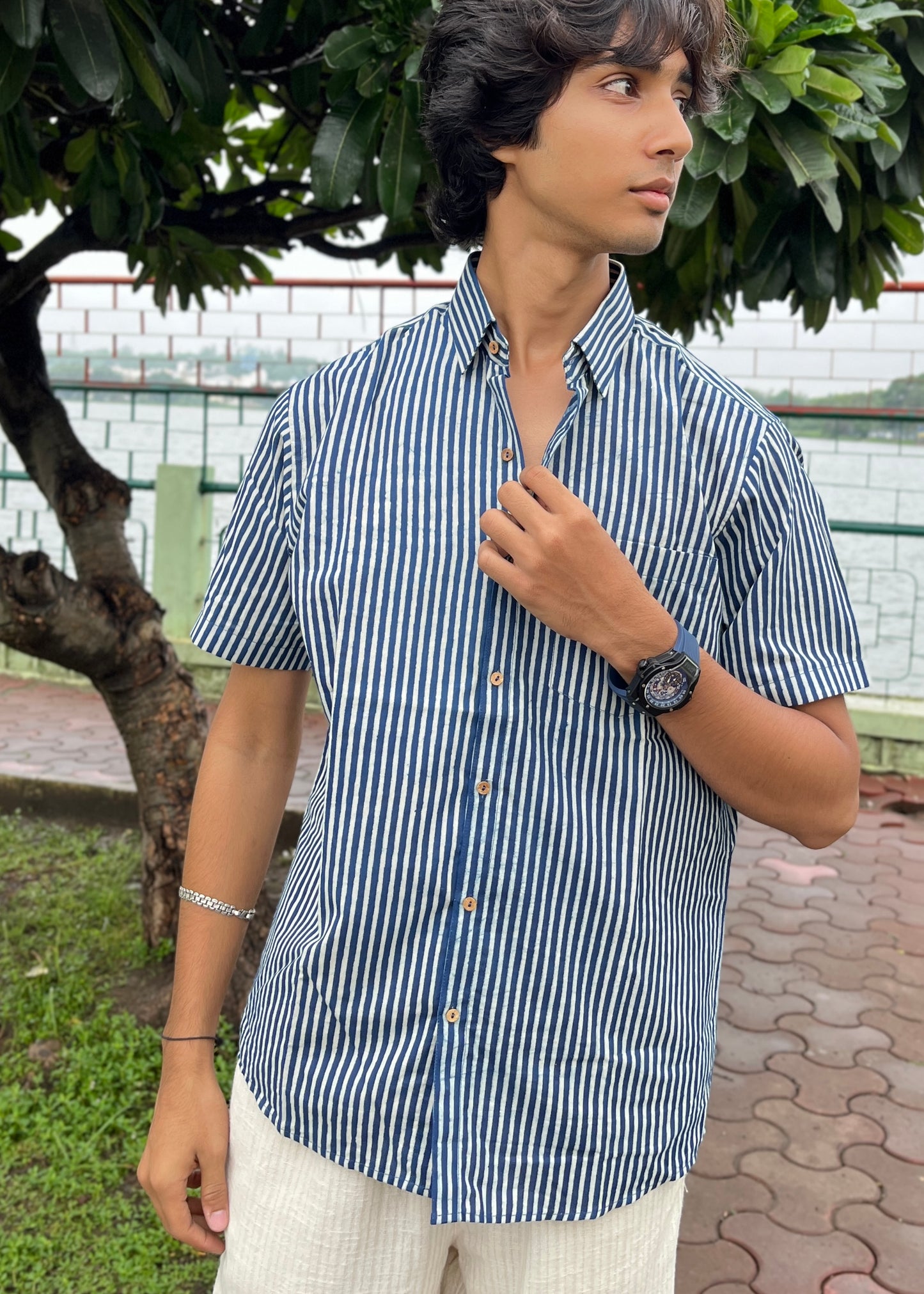 Indigo Stripes Half Sleeve Shirt