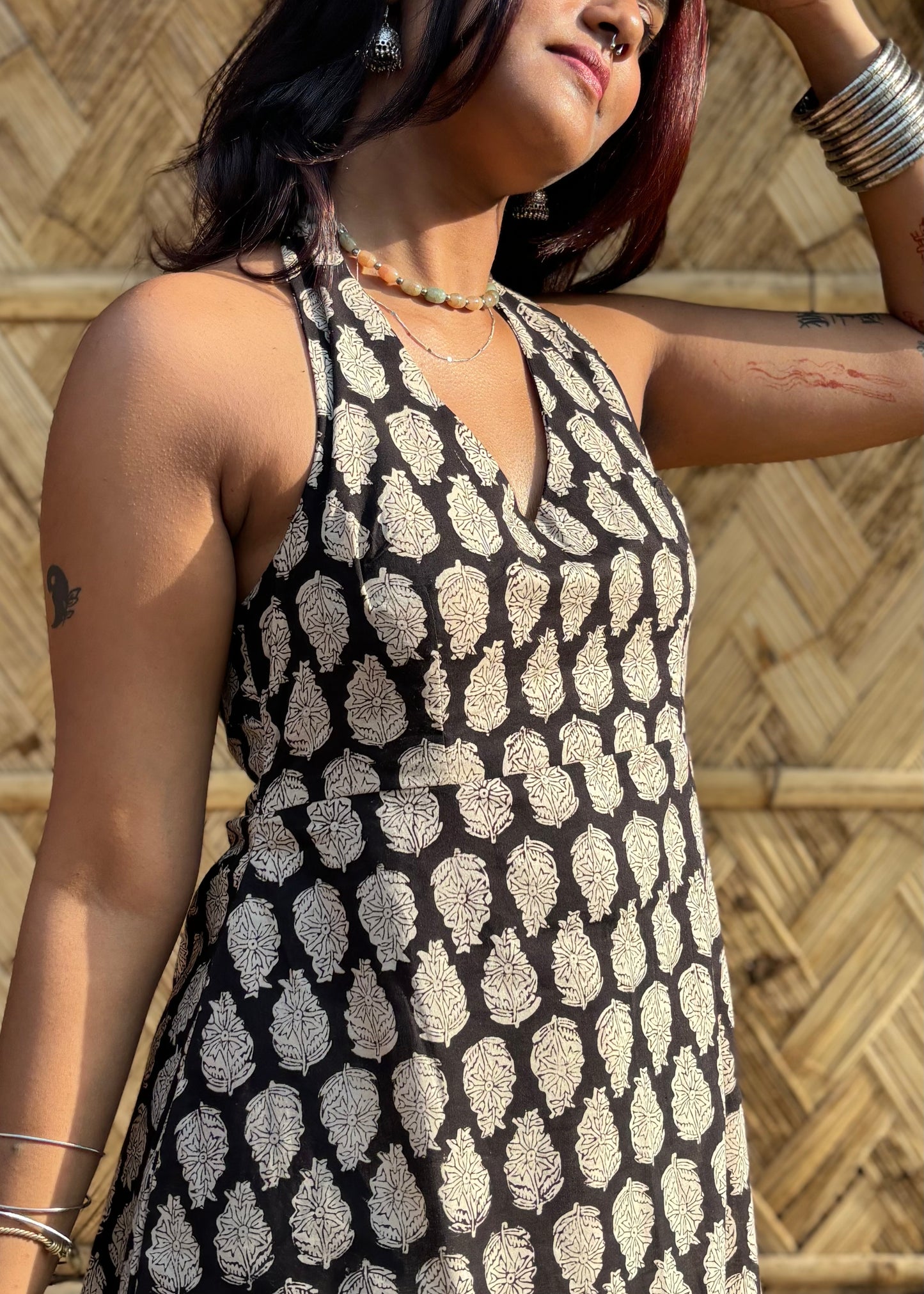 Bagru Black Halter Dress