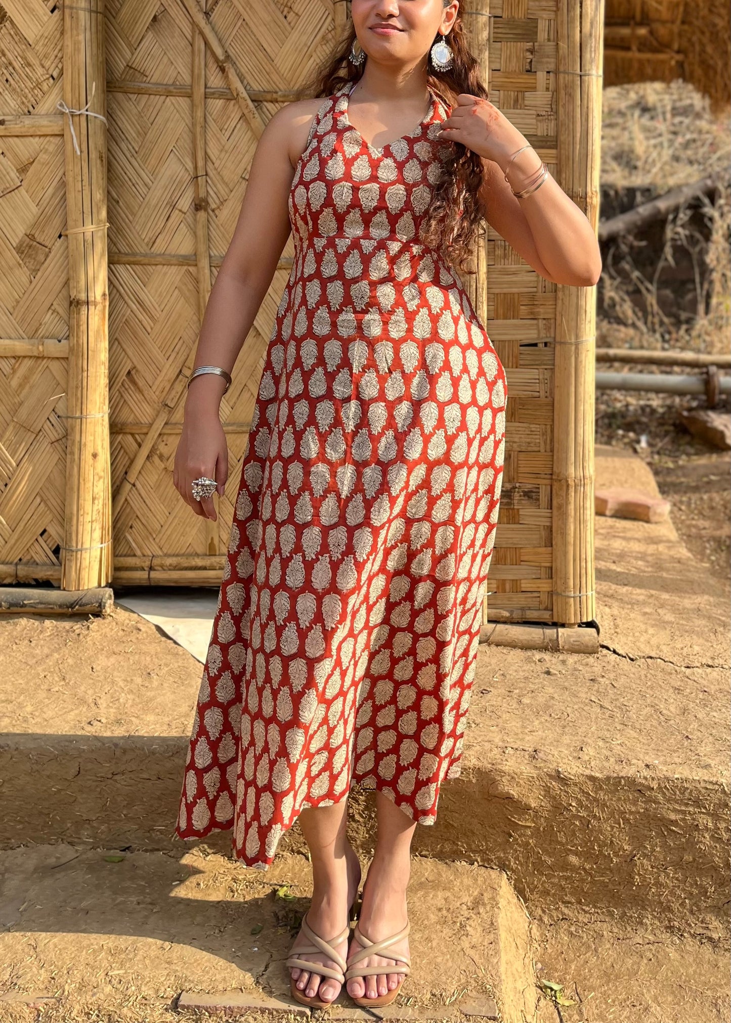 Bagru Rust Halter Dress