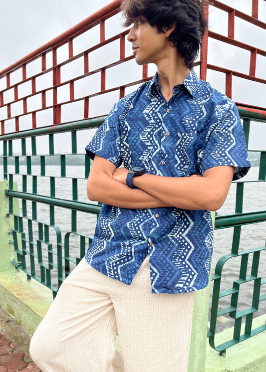 Indigo Zig zag Half Sleeve Shirt