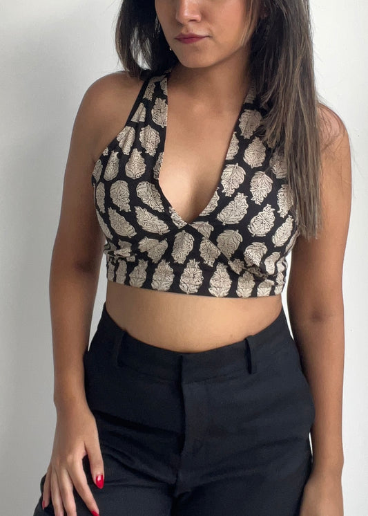 Bagru Black Halter Top